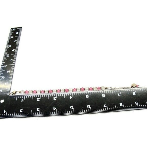 925 Sterling Silver Bracelet Pink and White Glass Beads - Picture 6 of 8